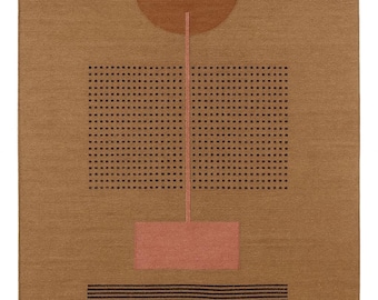 Handwoven Wool Cotton Dhurrie Rug: Brown 9x12 ft Modern Indian Flatweave