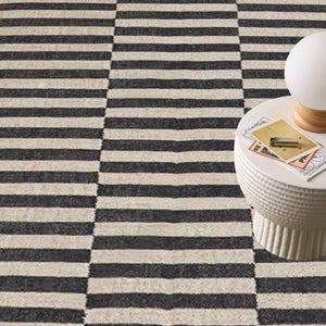 Striped Black Rust Traditional Kilim Carpet 4x6 Feet.