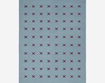 Blue Scandinavian Flatweave Handwoven Wool Rug, 6x9 Large Floor Area Kilim Carpet