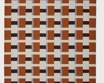 Handwoven Wool Cotton Flatweave Rug, Indian Dhurrie Carpet, Bohemian Modern Style