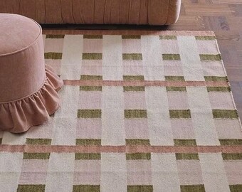 Handwoven Wool Cotton Kilim Rug, Modern Flatweave Dhurrie, Bohemian Floor Decor