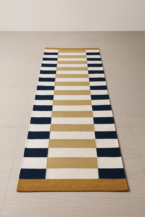 Handgewebter Dhurrie-Teppich aus Baumwolle: Türkiser Geometrischer Läufer, 60 x 200 cm