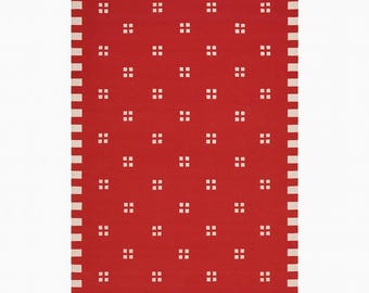 Red Wool Dhurrie Rug: Handwoven Flatweave Kilim, Boho Area Rug