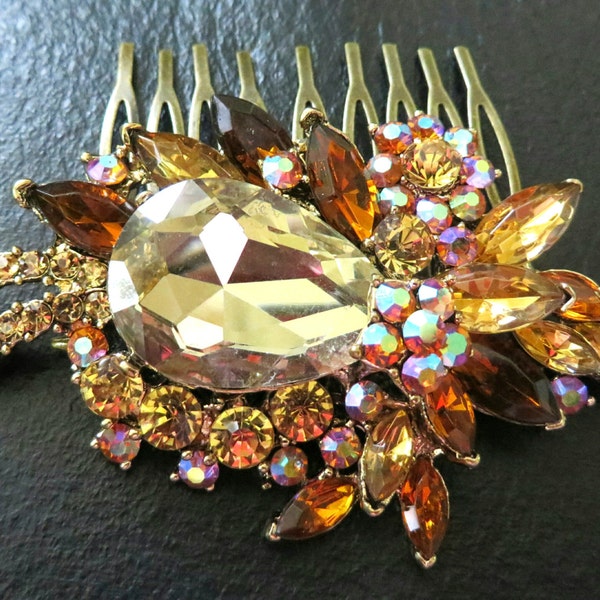 Wedding Hair comb Champagne Amber- Bridal Hair Comb  Topaz  Rhinestone Bridal Hair Comb Bridal Jewelry