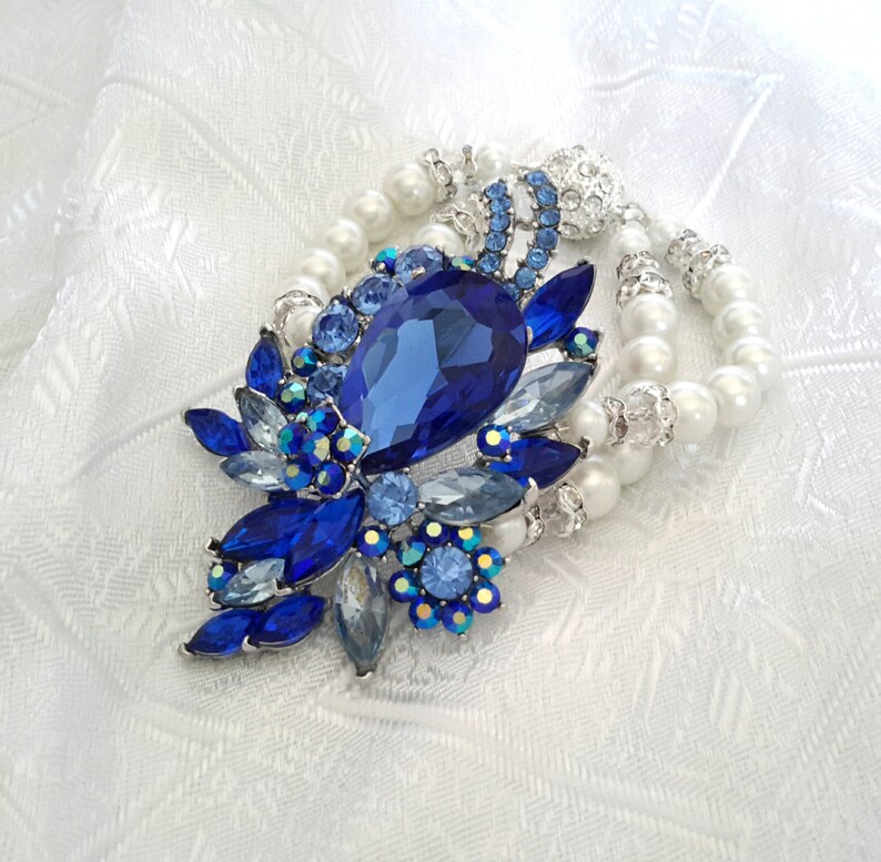 Something Blue Bridal Jewelry SET 3 items blue, Swarovski Pearls Necklace bracelet and Earrings Something Blue Weddings necklace Brid image 2