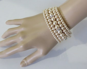 Pearl Bracelet Bridal - Swarovski pearls and rhinestone / Weddings Rinestone, Bridal Bracelet  ,Crystal,pearl