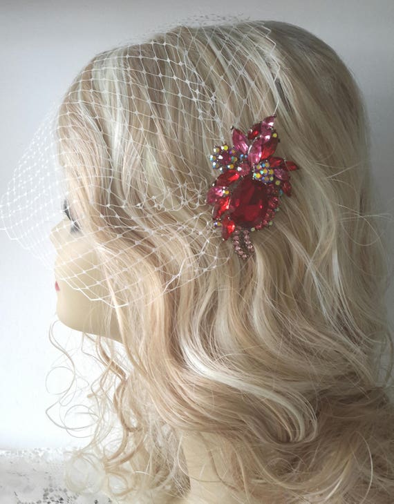 Red Comb Bridal Headpiece Rhinestone Bridal Hair Comb Etsy