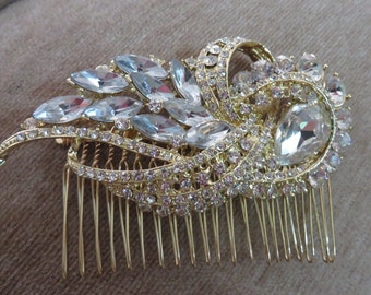 Wedding Hair Accessories   Gold Hair Comb Crystal Bridal Comb   Gold Headpiece Wedding Headpiece