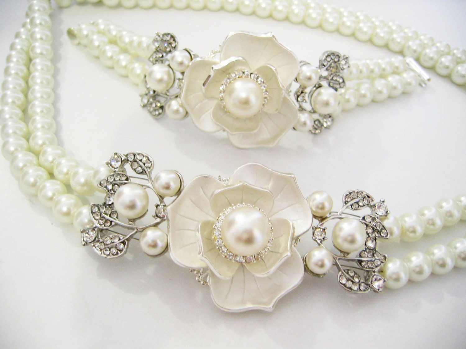 Bridal Jewelry SET 2 Items Ivory Swarovski Pearls Necklace - Etsy
