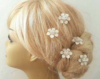 SET of 5 hair pins , flowers flower hair pins hair pin ivory flower hair pins Wedding Hair Accessories - Bridal Hair