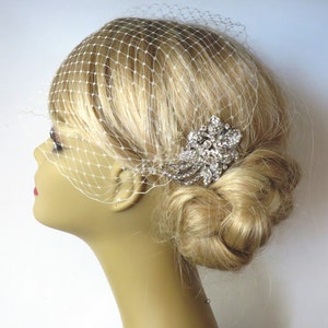Hair Comb and a  Birdcage Veil  -(2 Items) - Bridal Headpiece, Bridal Comb, Weddings comb,Blusher Bird Cage Veil, Headpieces Birdcage Veil,