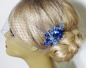 Something Blue Comb-  Birdcage Veil  and a Bridal Hair Comb (2 Items) bridal veil bridal headpiece Rhinestone Bridal Hair Comb Weddings