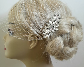 Birdcage Veil  and a Bridal Hair Comb (2 Items)  bridal veil Headpieces Bridal Comb Swarovski Pearls Wedding comb bridal veil headpieces