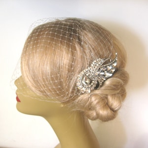 Birdcage Veil and a Hair Comb -(2 Items) - Bridal Headpiece,Rhinestone Bridal Comb, Weddings,Blusher Bird Cage Veil