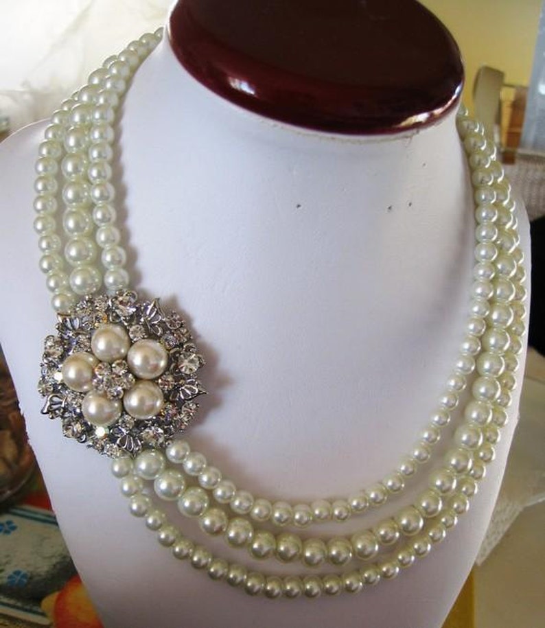 Bridal Necklace, Wedding Necklace , pearl necklace Pearly Necklace wedding pearl Necklace Ivory Swarovski Pearls Necklace bridal jewelry image 3