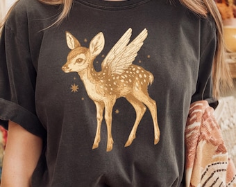 Comfort Colors Cottagecore Fawn Shirt, Mystical Deer Tee, Dark Academia Top, Celestial Winged Fawn, Fantasy Lover Gift