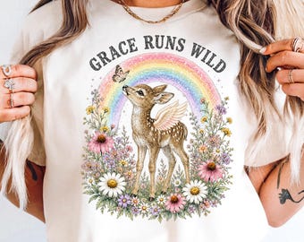 Baby Deer Shirt, Grace Runs Wild Winged Fawn Tee, Fawn Lover Shirt, Nursery Deer Gift, Deer Lover Birthday, Baby Fawn Lover Gift