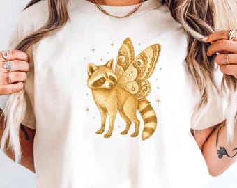 Trash Panda Gift, Woodland Animal Tee, Raccoon Moth Fairy Art, Mystical Creature Gift, Moon Moth Vintage Engraving Shirt for Fairycore Fans