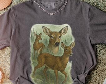 Vintage-Hirsch-T-Shirt, Grafik-T-Shirt im 90er-Jahre-Stil, Grunge-Streetwear der 2000er, Retro-Shirt mit verwaschenem Naturmotiv, Geschenkidee im Stil der 2000er