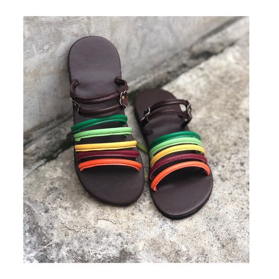 rainbow leather sandals