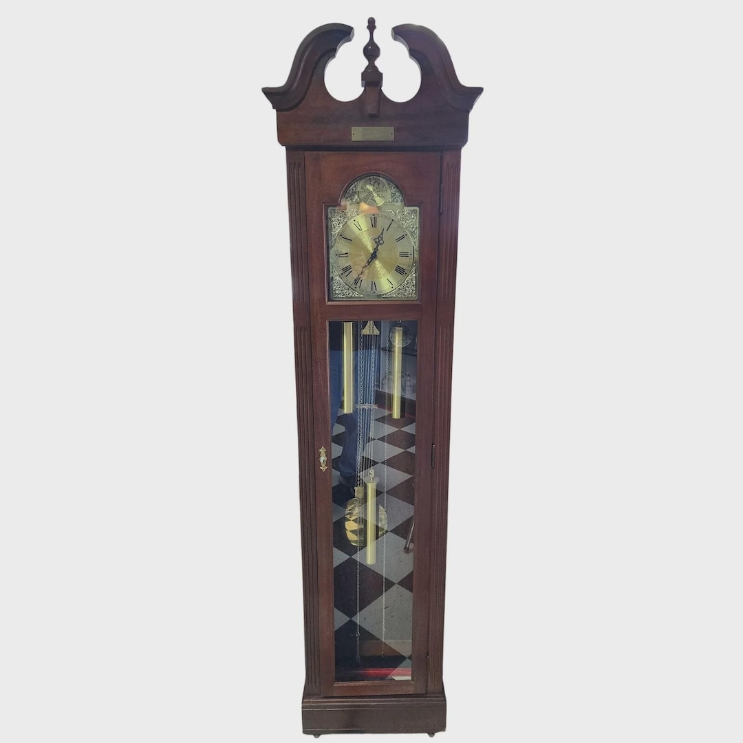 Vintage Tempus Fugit Grandfather Clock Walnut Wood 79” Tall