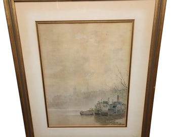 Paul Sawyier “Misty Evening” Lithograph Framed Gold Beveled Wood KY Art 1973 VTG
