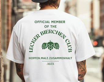 Bier T-Shirt mit Name - Lecker Bierchen Club Shirt personalisiert, Gruppenshirt JGA Männer Outfit, Ausflug Vatertag Geschenk, Malle Crew