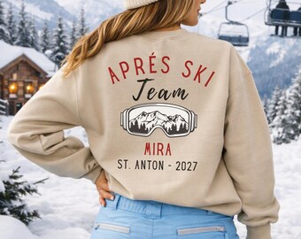 Personalized après-ski sweatshirt with name - party shirt for skiers & snowboarders, winter group outfit for ski holidays, stag/hen party in the mountains