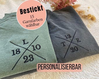 Pärchen Shirt personalisiert – Besticktes T-Shirt Initialen für Paare, Geschenk Partner Jahrestag, Matching Couple TShirt, Idee Valentinstag