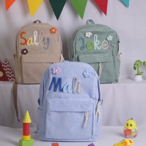 Personalized Corduroy Kids Backpack: Custom Name Toddler Book Bag