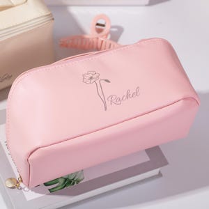 Bridesmaid Gifts, Personalized Leather Embroidered Makeup Bag, Custom Large Capacity Cosmetic Bag, Gift for Women, Bridal Shower Gift