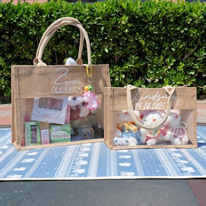 Personalized Burlap Bridesmaid Bag: Bohemian Tassel Charm, PVC Beach Tote