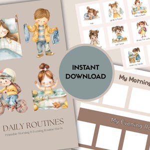 Kids Visual Routine Chart: Morning Bedtime Checklist Printable PDF Download