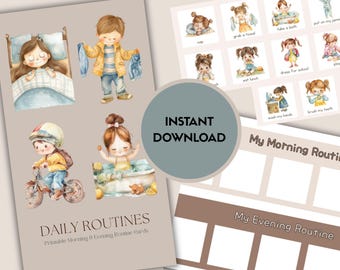 Kids Visual Routine Chart: Morning Bedtime Checklist Printable PDF Download
