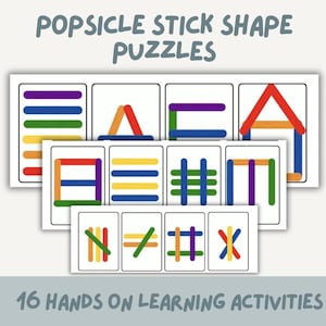 Popsicle Stick Shape Puzzle: Montessori Toddler Game (PDF Printable Cards )
