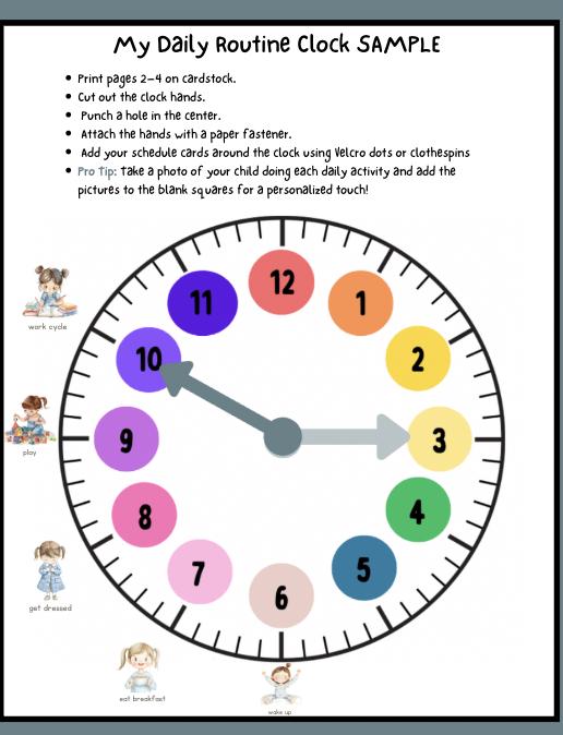 Learn to Tell Time Clock Printable for Kids Toddler Routine Chart ...