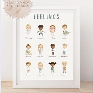 Kids Emotions Chart: Feelings Poster, Preschool Classroom Art Instant Downloadable Prints