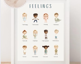 Kids Emotions Chart: Feelings Poster, Preschool Classroom Art Instant Downloadable Prints