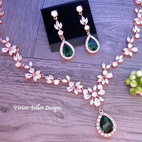 Emerald Green Wedding Jewelry Set Wedding NECKLACE and Etsy