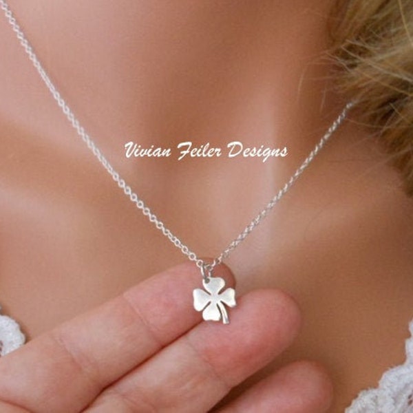 Clover Necklace minimalist necklace Shamrock Jewelry Good Luck Charm Sterling Silver 4 Leaf Clover Graduation Gift Bridal Shower Gift