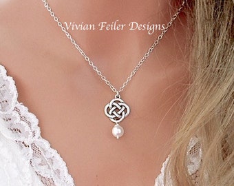 CELTIC Knot Necklace IRISH WEDDING Jewelry Bridesmaid Gifts Variety Pearl Color Sterling Silver Wedding Jewellery