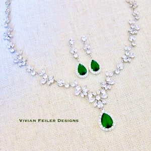 EMERALD GREEN Wedding Jewelry Set Necklace and Earrings Cubic Zirconia Mother of the Bride