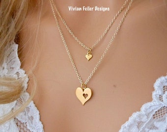 Mother Daughter Necklace Set 24K Gold 2 
