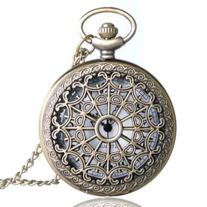 Filigree POCKET WATCH Necklace LARGE or Pocket Watch Chain Filigree Heart Groomsman Gifts Steampunk Locket Vintage Style