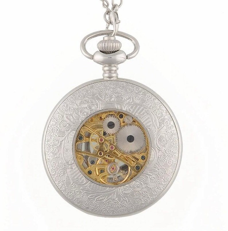 SKELETON Pocket Watch Necklace VICTORIAN Filigree Lace Etsy