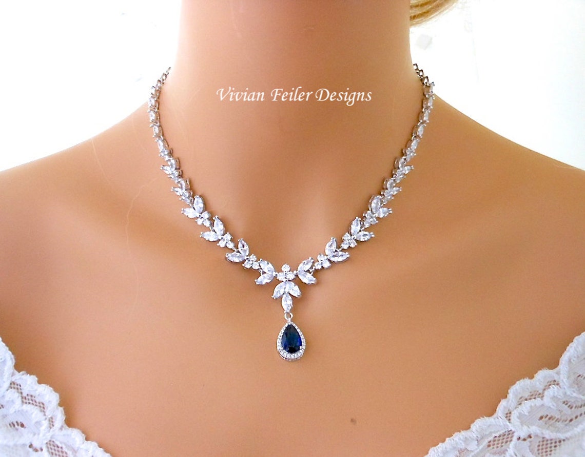 Sapphire Blue Jewelry Set Necklace and Earrings BLUE Wedding Etsy