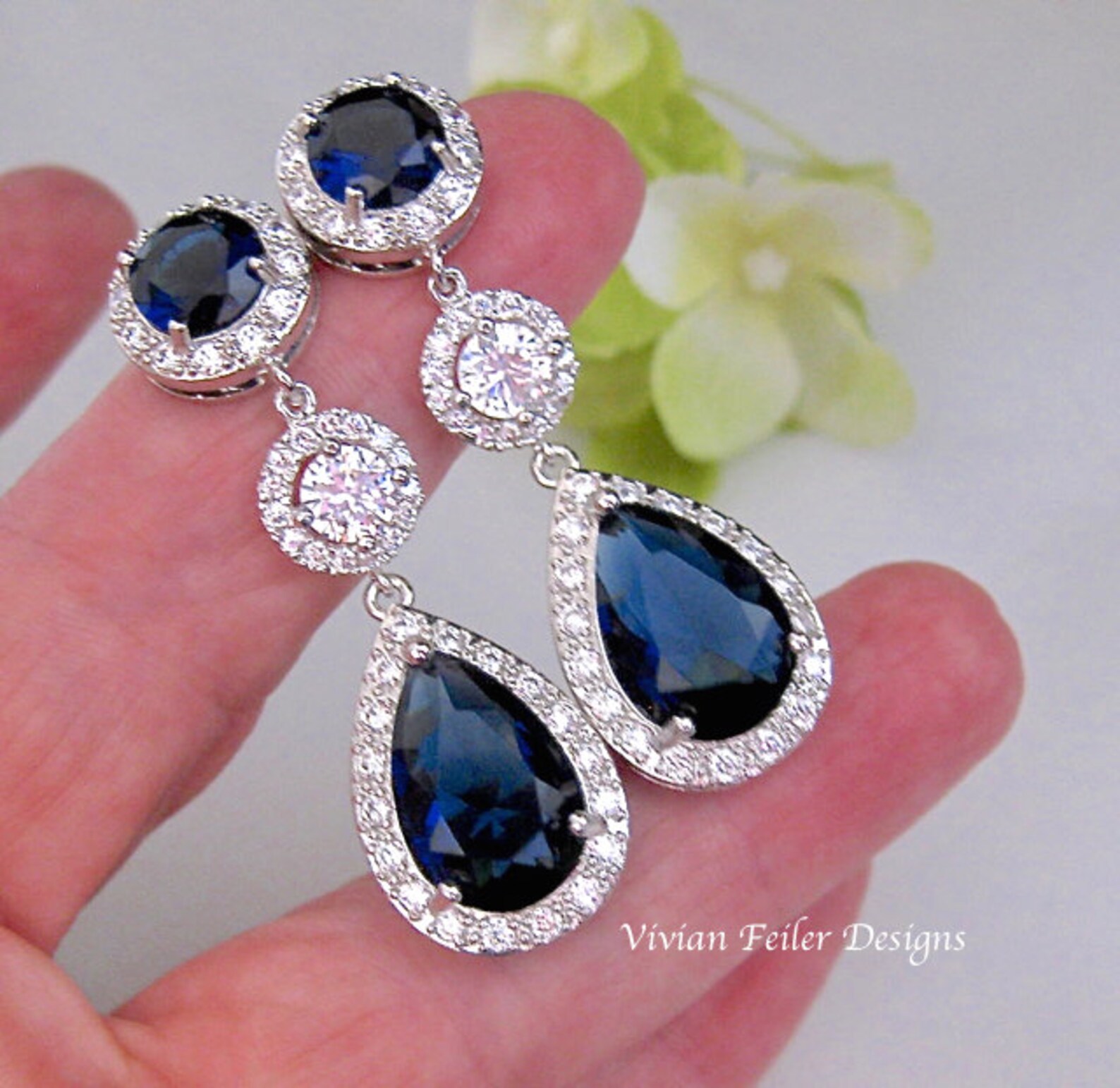 SAPPHIRE BLUE Bridal Necklace Tear Drop Glamorous Sparkly Etsy