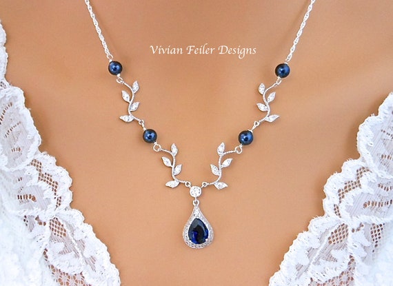 Martia Sapphire Blue CZ Designer Necklace Set | Mirana