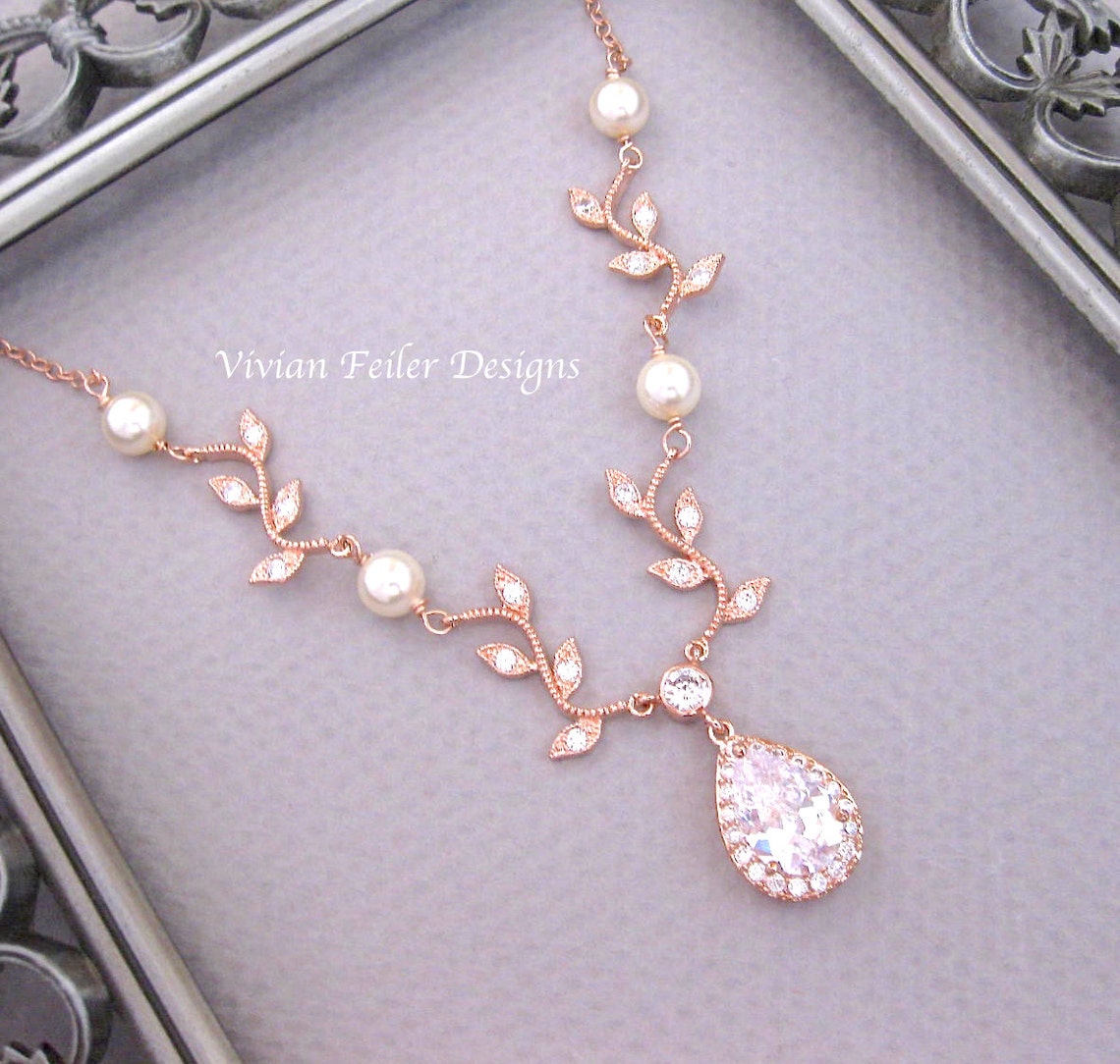 Wedding Necklace Y Bridal VINE Necklace Rose Gold Jewelry Etsy