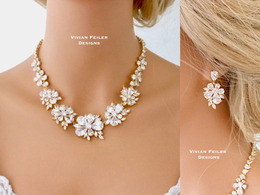 Floral Wedding Jewelry Set Bridal NECKLACE and EARRINGS Etsy